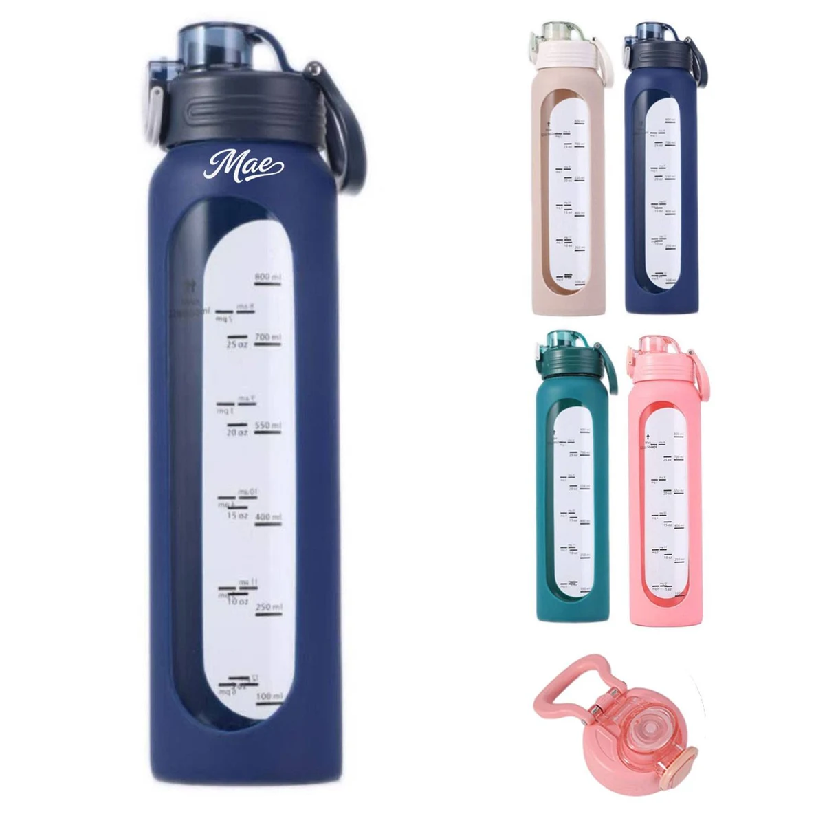 34oz Silicone Sleeve Glass Water Bottle w/ Handle 1