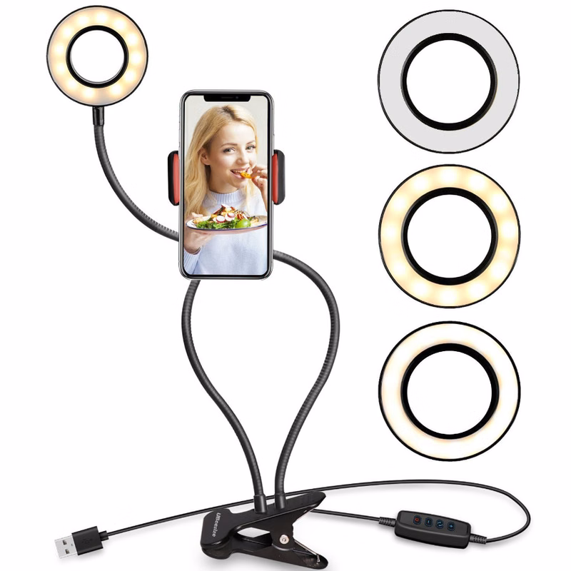 2 In 1 LED Selfie Ring Light Rotating Desktop Phone Stand