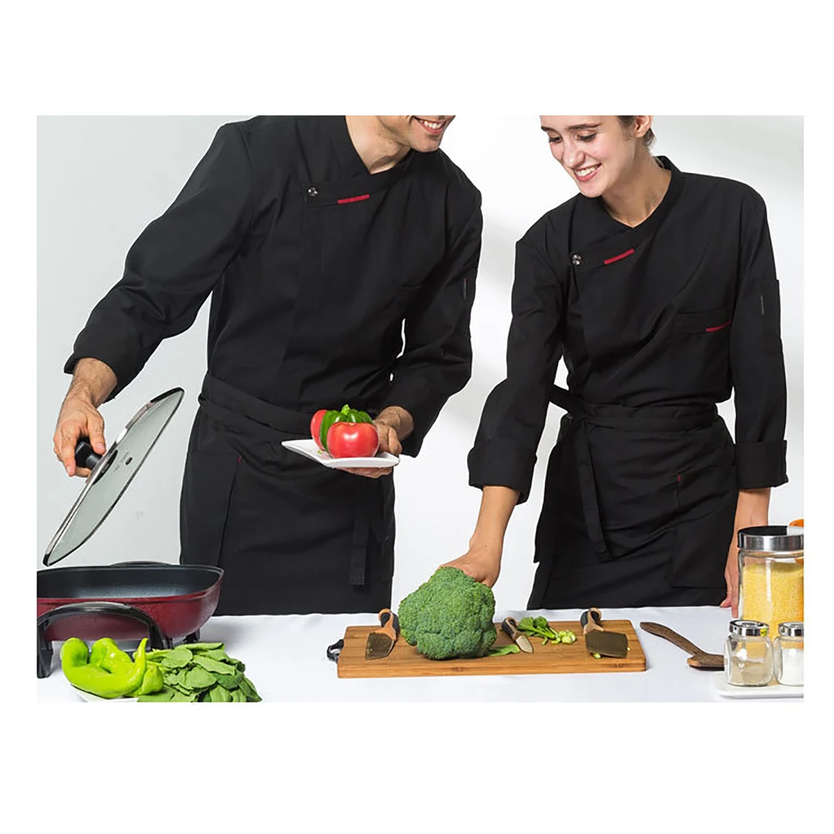Chef's Long-Sleeved Men's and Women's Clothes Uniforms(XL-3XL) 1
