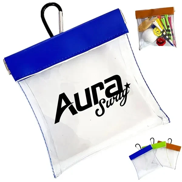 Custom Clear Auto Close Golf Tee Pouch with Clip — Tournament & Outing Giveaway 1