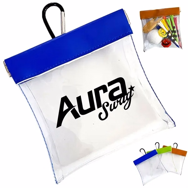 Custom Clear Auto Close Golf Tee Pouch with Clip — Tournament & Outing Giveaway