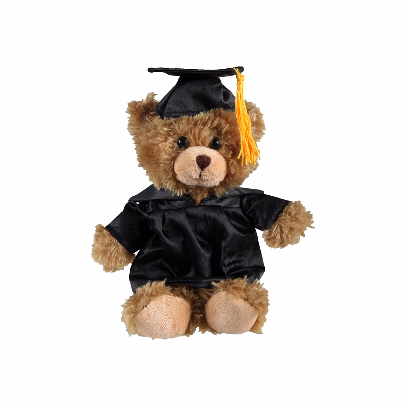 soft plush Mocha Curly Sitting Bear  with graduation cap &gown