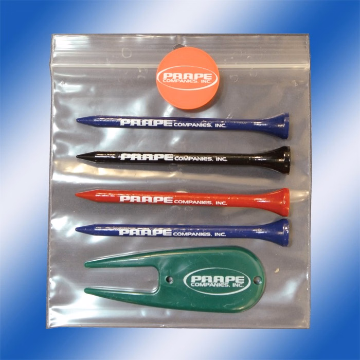 Pro Elite Premium Poly Bag Pack w/ 4 Tees, 1 Quarter Size Marker & 1 Caddy Fixer