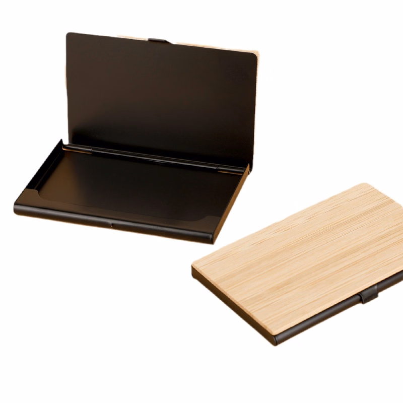 Wood Grain Metal Business Card Holder