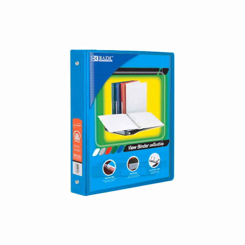 1" 3 Ring View Binders - Cyan 2 Pockets