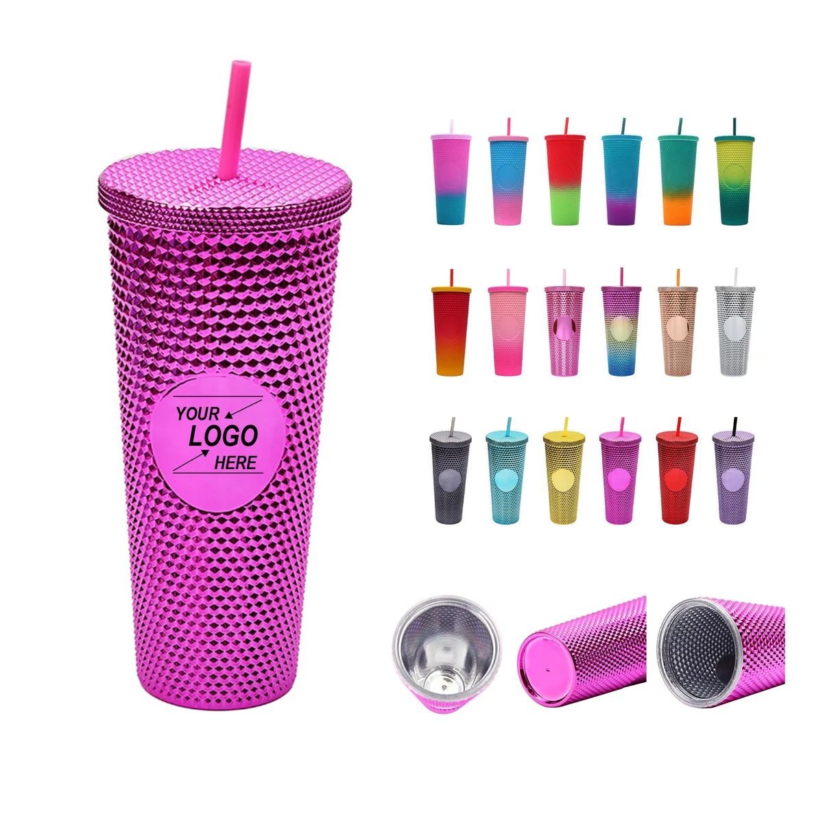 24oz Large Capacity Double Wall Straw Cup with Electroplated Gradient Color and Handle 1