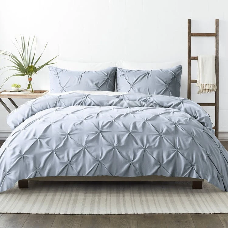 Pleated Duvet Cover Sets - Light Blue Full-Queen 3 Piece 1