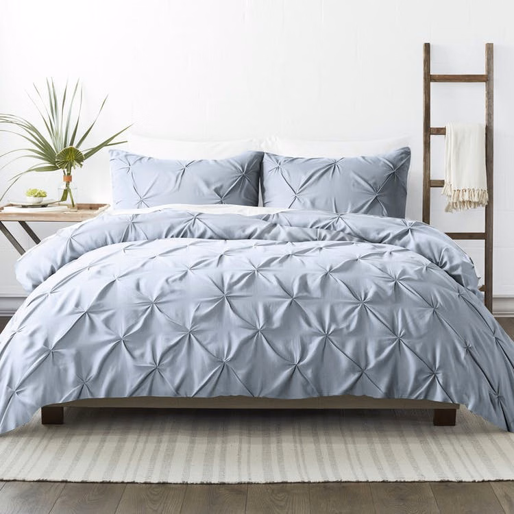Pleated Duvet Cover Sets - Light Blue Full-Queen 3 Piece