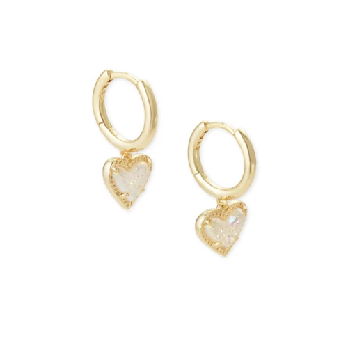Kendra Scott Ari Heart Gold Huggie Earrings in Iridescent Drury 1