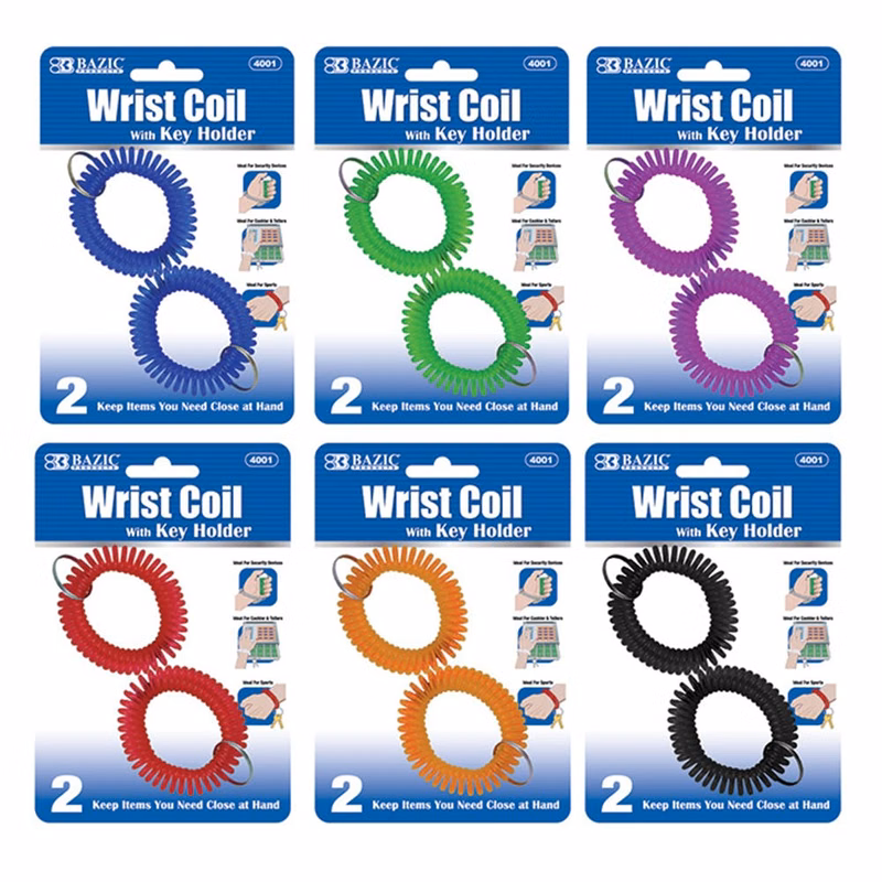 Wrist Coils with Key Holder - Assorted Colors 2 Pack