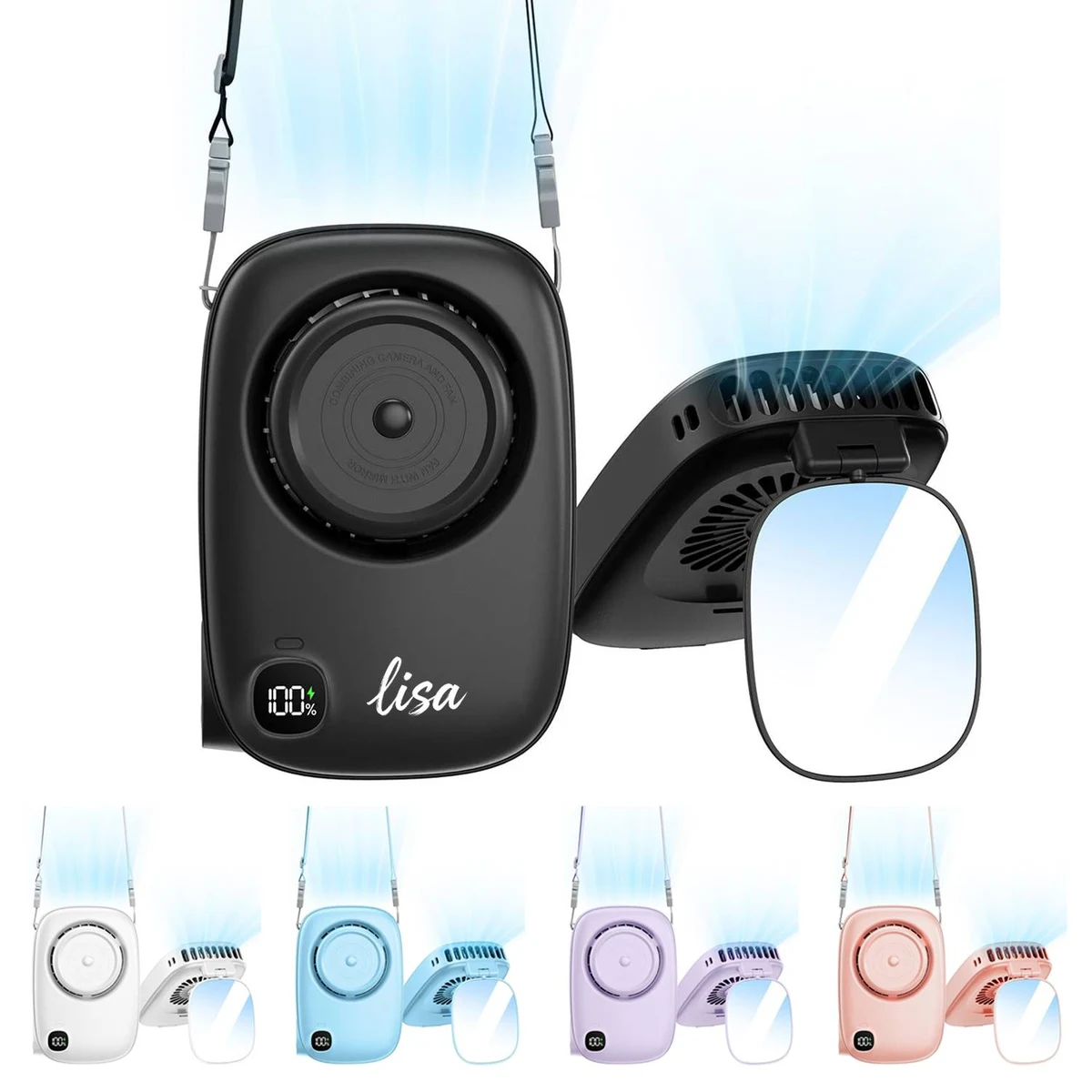 Plastic Mini Neck Fan Foldable Makeup Mirror 1