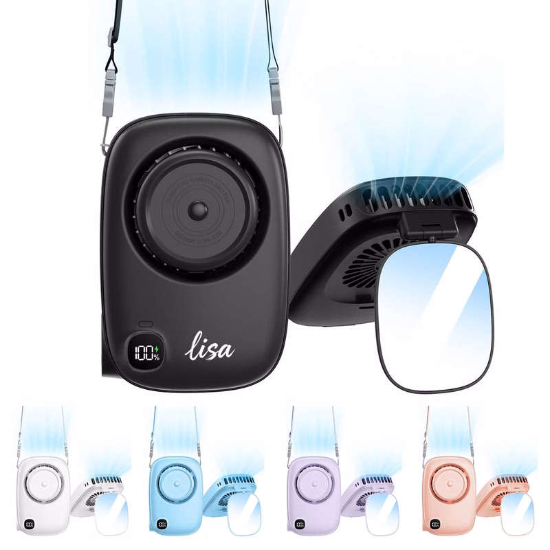 Plastic Mini Neck Fan Foldable Makeup Mirror