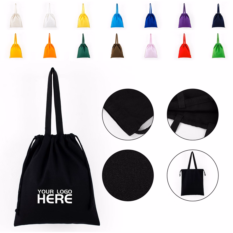 Natural Cotton Tote Bag With Drawstring
