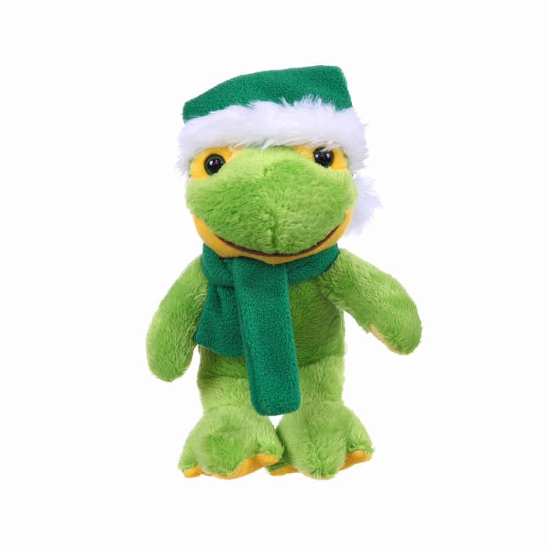 Soft Plush Stuffed Frog with Christmas Hat and Scarf