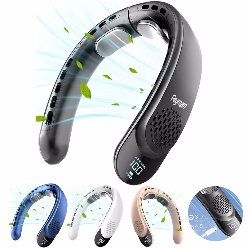 USB Rechargeable LED Display Portable Neck Fan