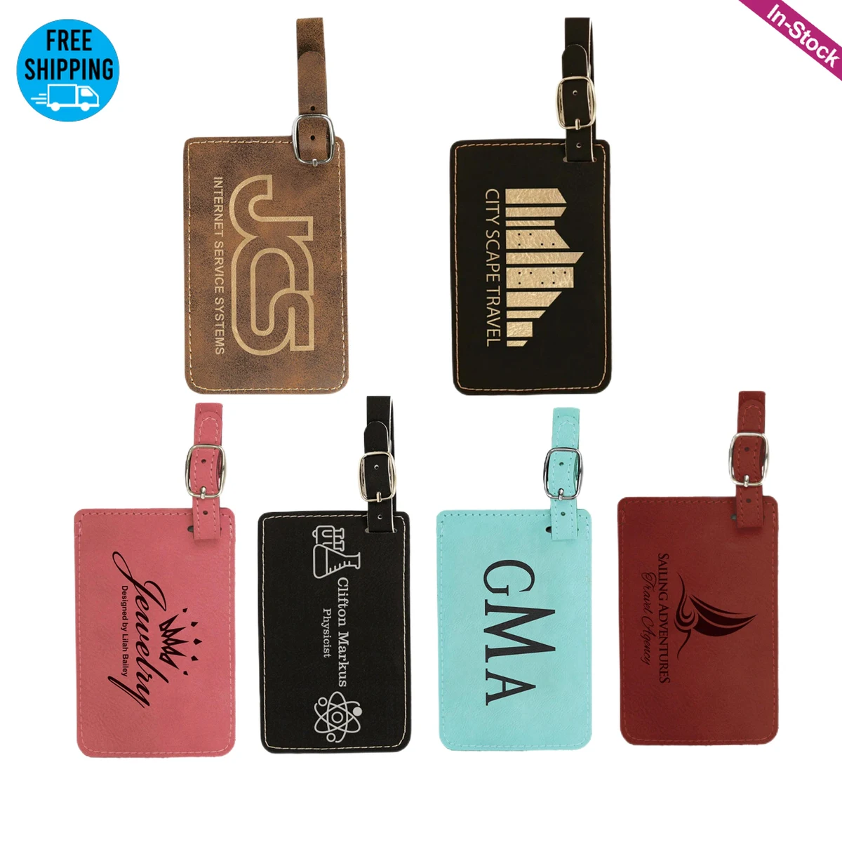 Laser Engraved Vegan Leather Luggage Tags, custom luggage tag with logo imprint 1