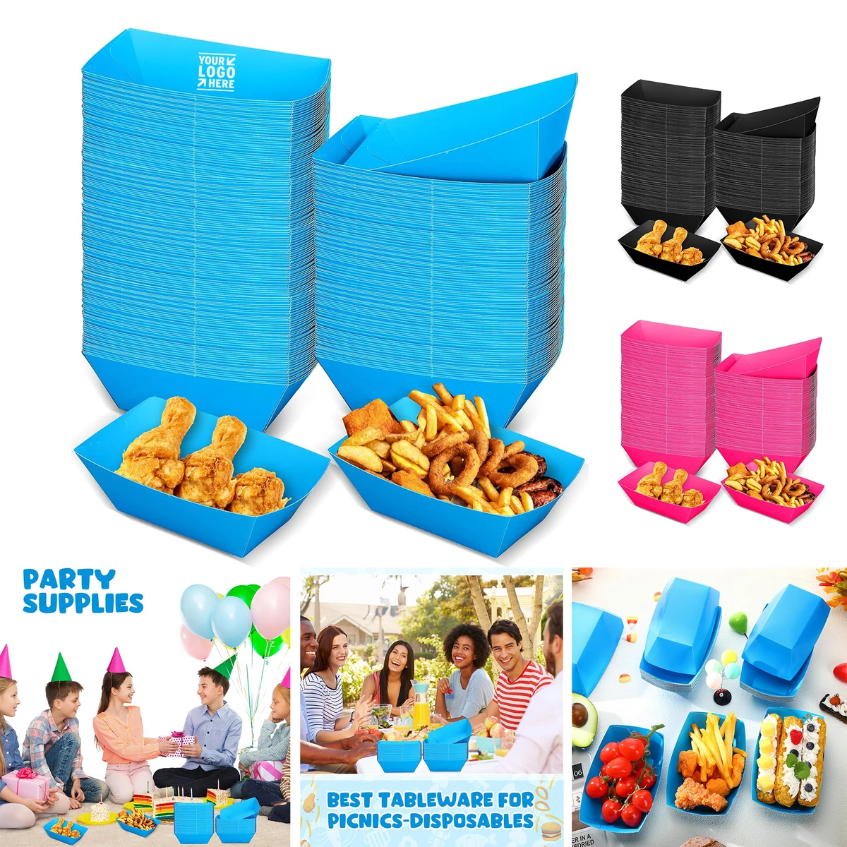 4.1" x 2.2" x 6.3" Paper Food Boat Tray Fast Basket Disposable Serving Cardboard Hot Dog Holder 1