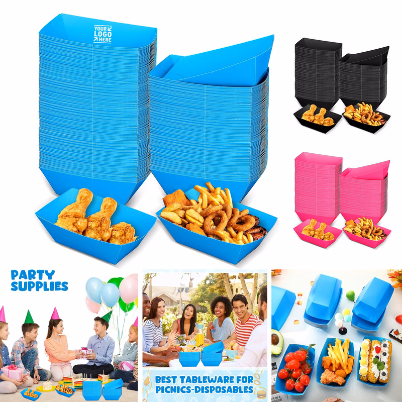 4.1" x 2.2" x 6.3" Paper Food Boat Tray Fast Basket Disposable Serving Cardboard Hot Dog Holder