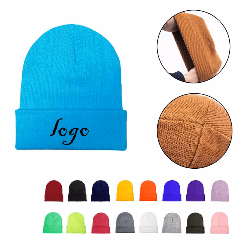 MOQ50 Embroidered Knit Ski Beanie With Rolled Brim