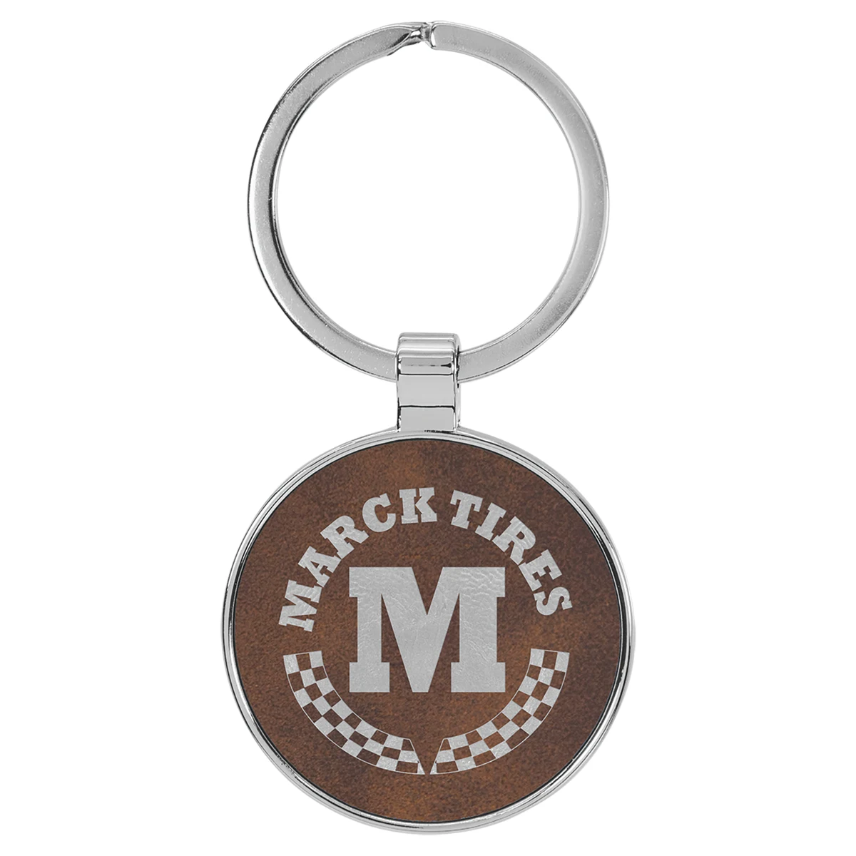 1 1/2" Leatherette/Metal Rustic/Silver Round Keychain 1