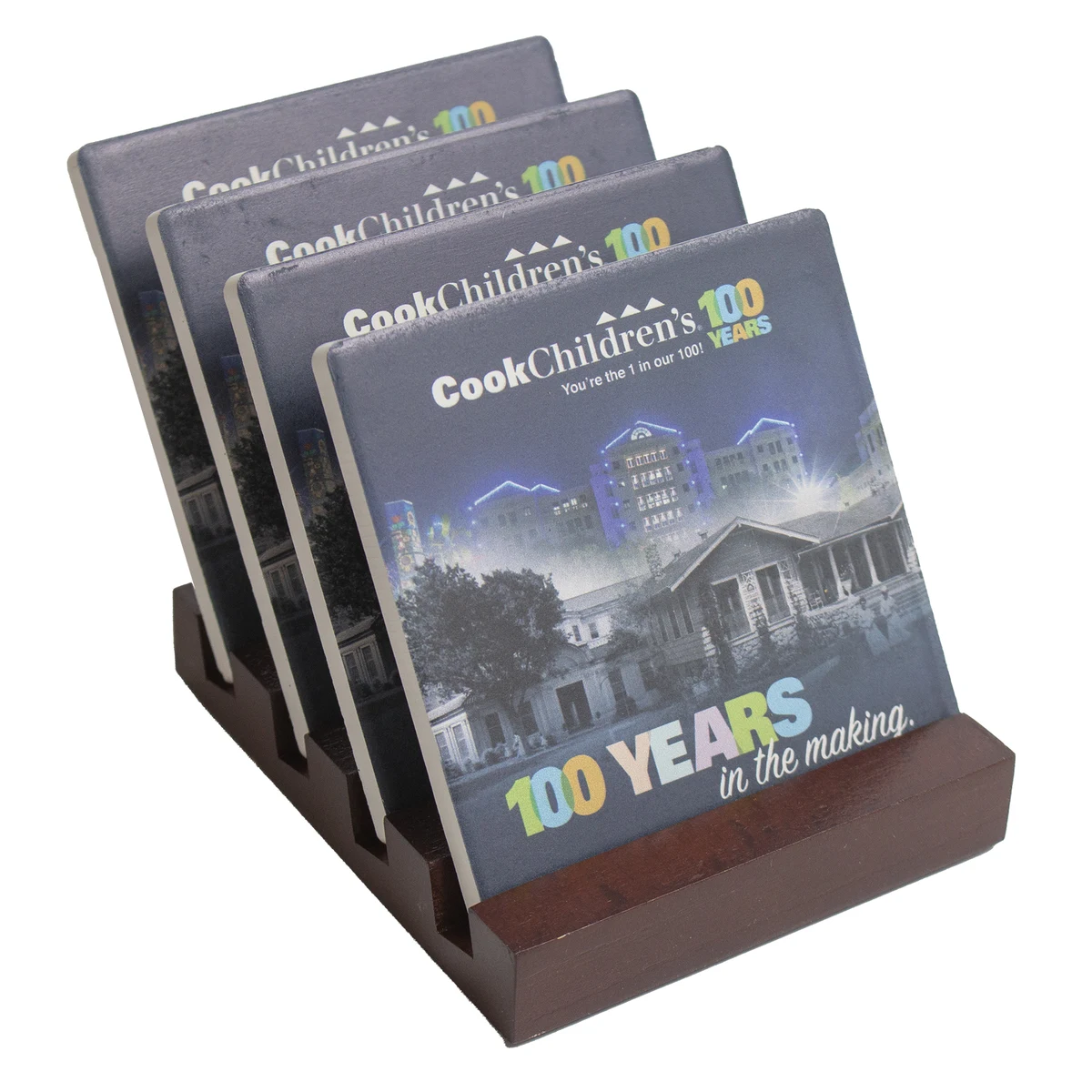Square Ceramic Coaster: 4 Pc. Set with Stand 1