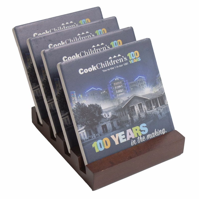 Square Ceramic Coaster: 4 Pc. Set with Stand