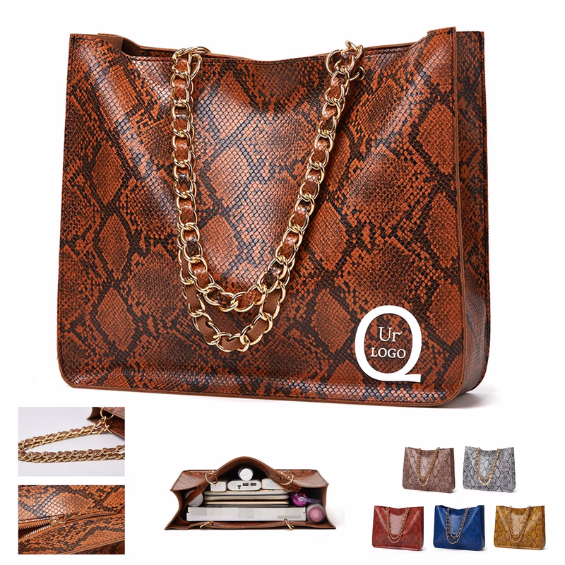 Women Snake Print Leather Tote Bag