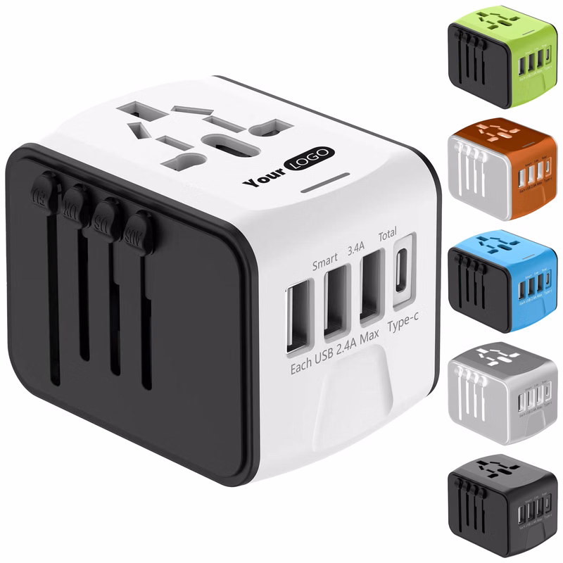 Plastic Universal Adapter With Usb & Type-C Ports