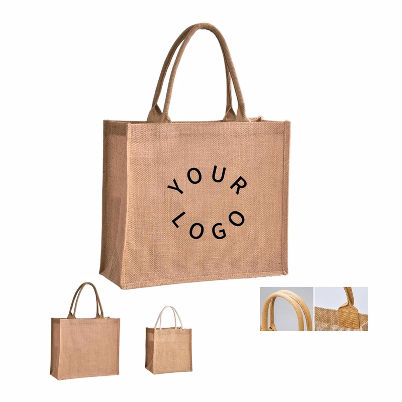Reusable Jute Linen Tote Bag with Natural Fiber Material