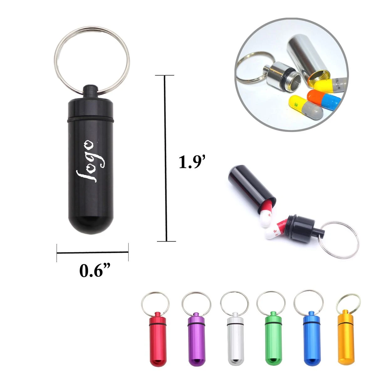 MOQ50 Mini Aluminum Pill Keychain Bottle 1