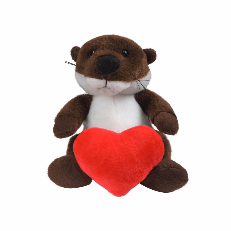 Soft Plush Stuffed Sitting Otter Holding a Red Heart