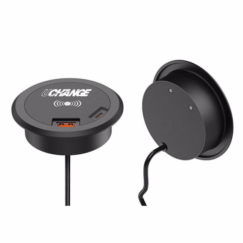 5W 60mm Desk Grommet Wireless Charger With USB A And C