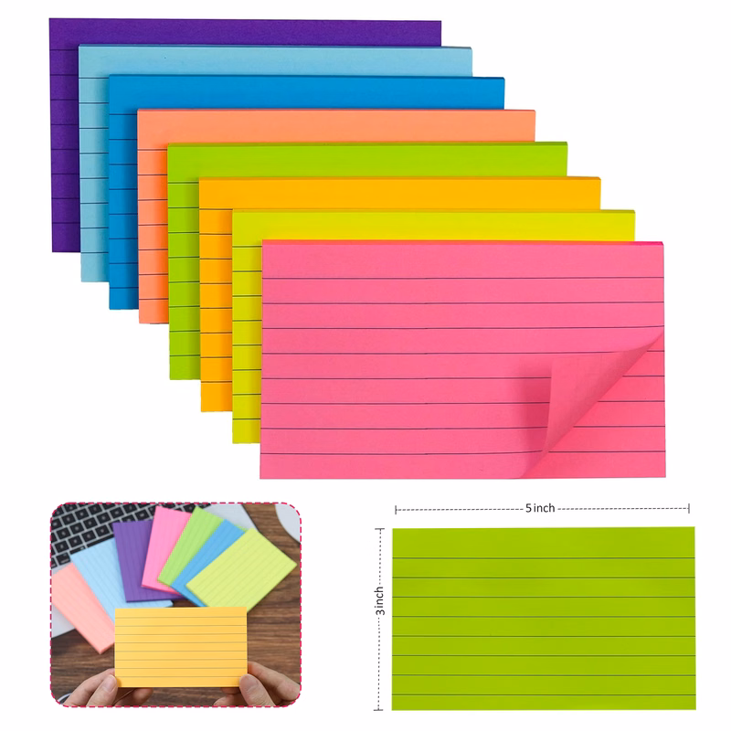 Lined Sticky Notes Index Flash Cards for School Office