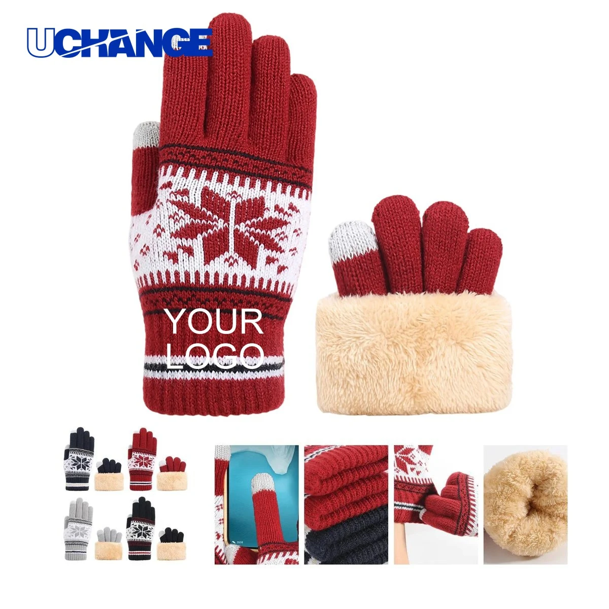 Customizable Touchscreen Gloves Pair 9.85" with Snowflake Design 1