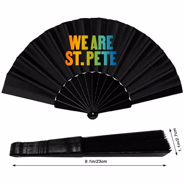 Custom 9.1 Black Handheld Folding Fan with Fabric Design — Event Party Favor Promo