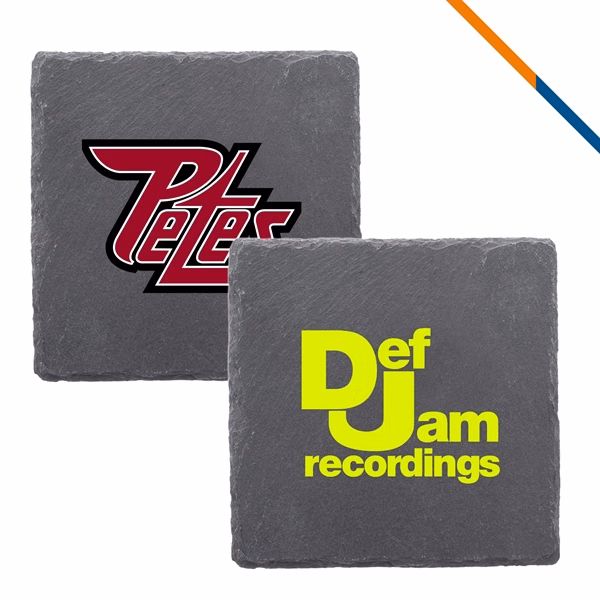 Custom 4 inch Square Slate Coaster with Contoured Rim — Upscale Table Accent