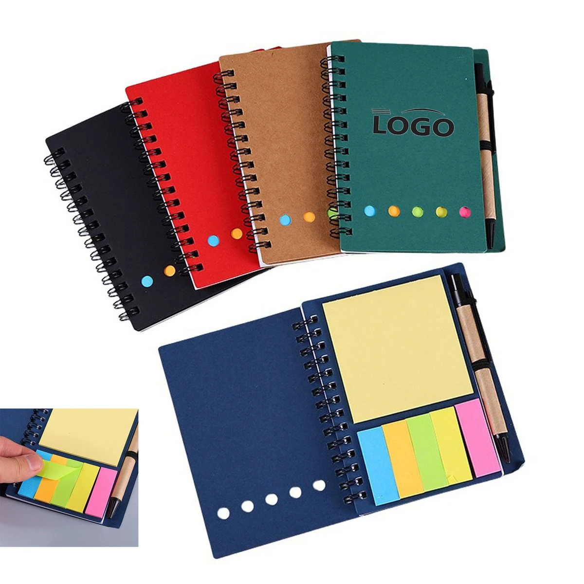 Spiral Notebook With Sticky Notes Pens 1