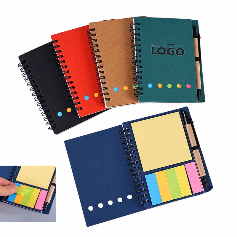Spiral Notebook With Sticky Notes Pens