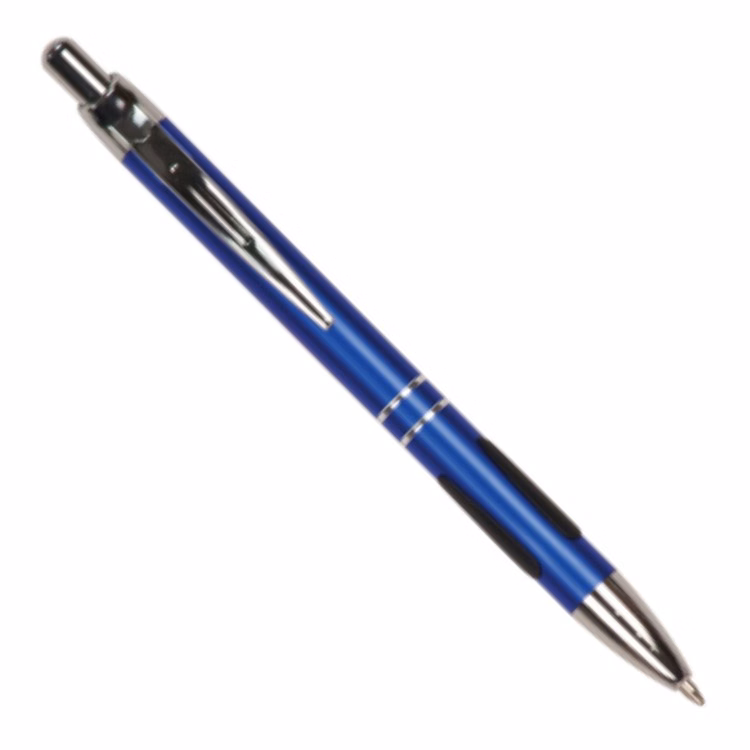 Laser Engraved Blue Ball Point Pen with Rubber Gripper