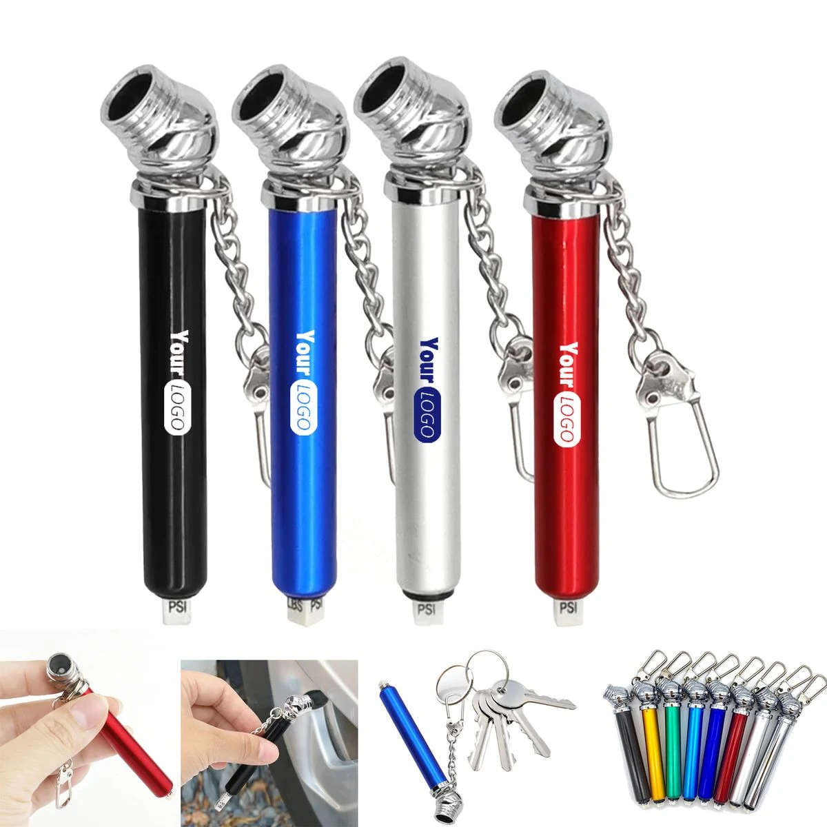 Multicolor Metal Tire Gauge With Keychain 1
