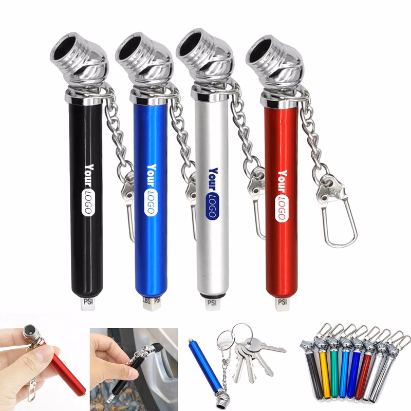 Multicolor Metal Tire Gauge With Keychain
