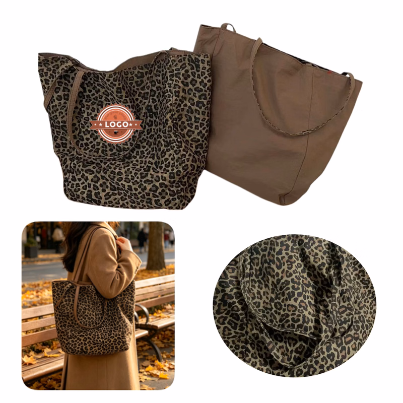Leopard Print Canvas Shoulder Bag