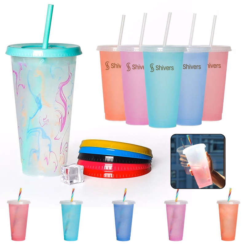 Color Changing Reusable Plastic Cold Drink Cup With Lid And