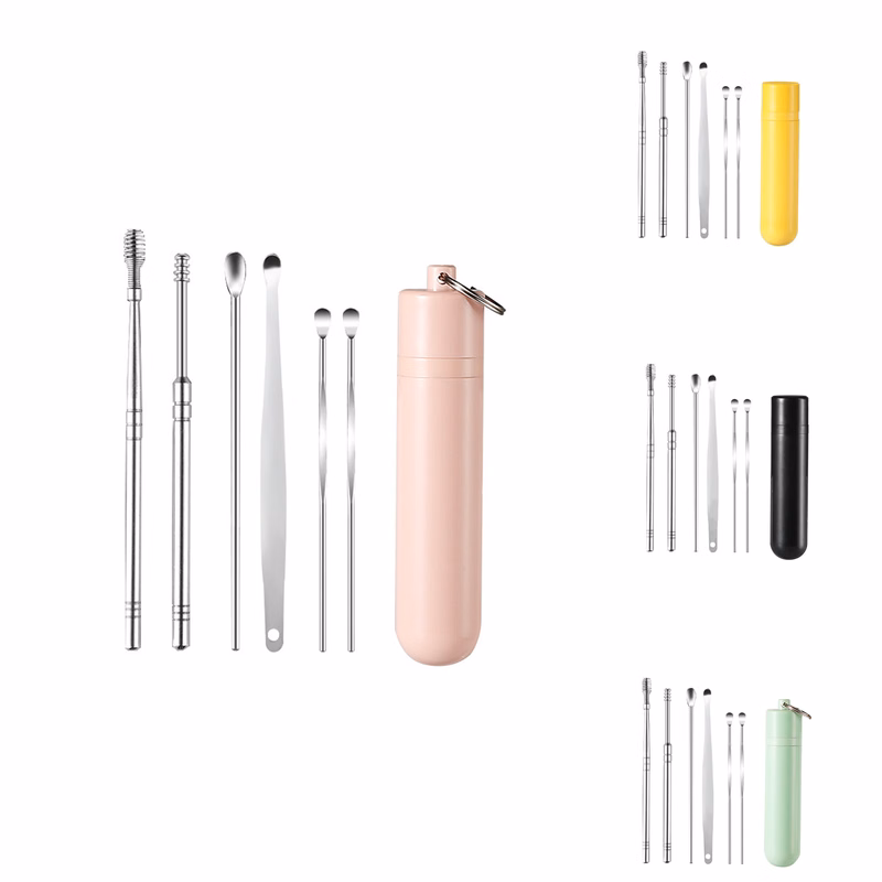 6Pcs Portable Stainless Steel Ear Scoop Set W/ Storage Box