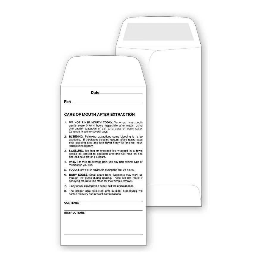 Envelopes, Dental Post Operative Instructions 1