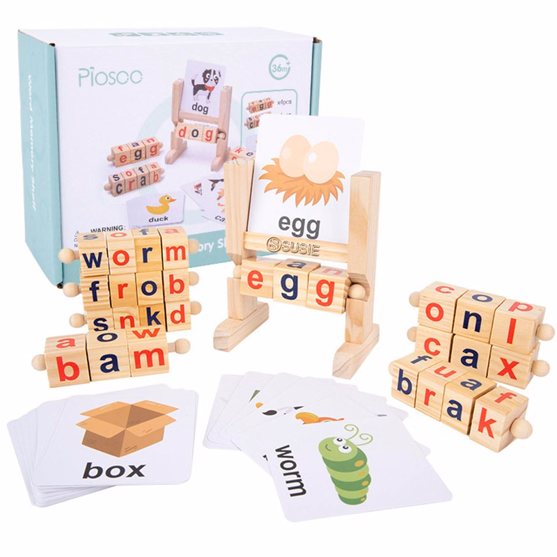 Wooden Spelling Rotating Match Letters Toy Set