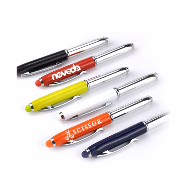 Metal Soft Touch Stylus Ballpoint Pen w/ LED Lights