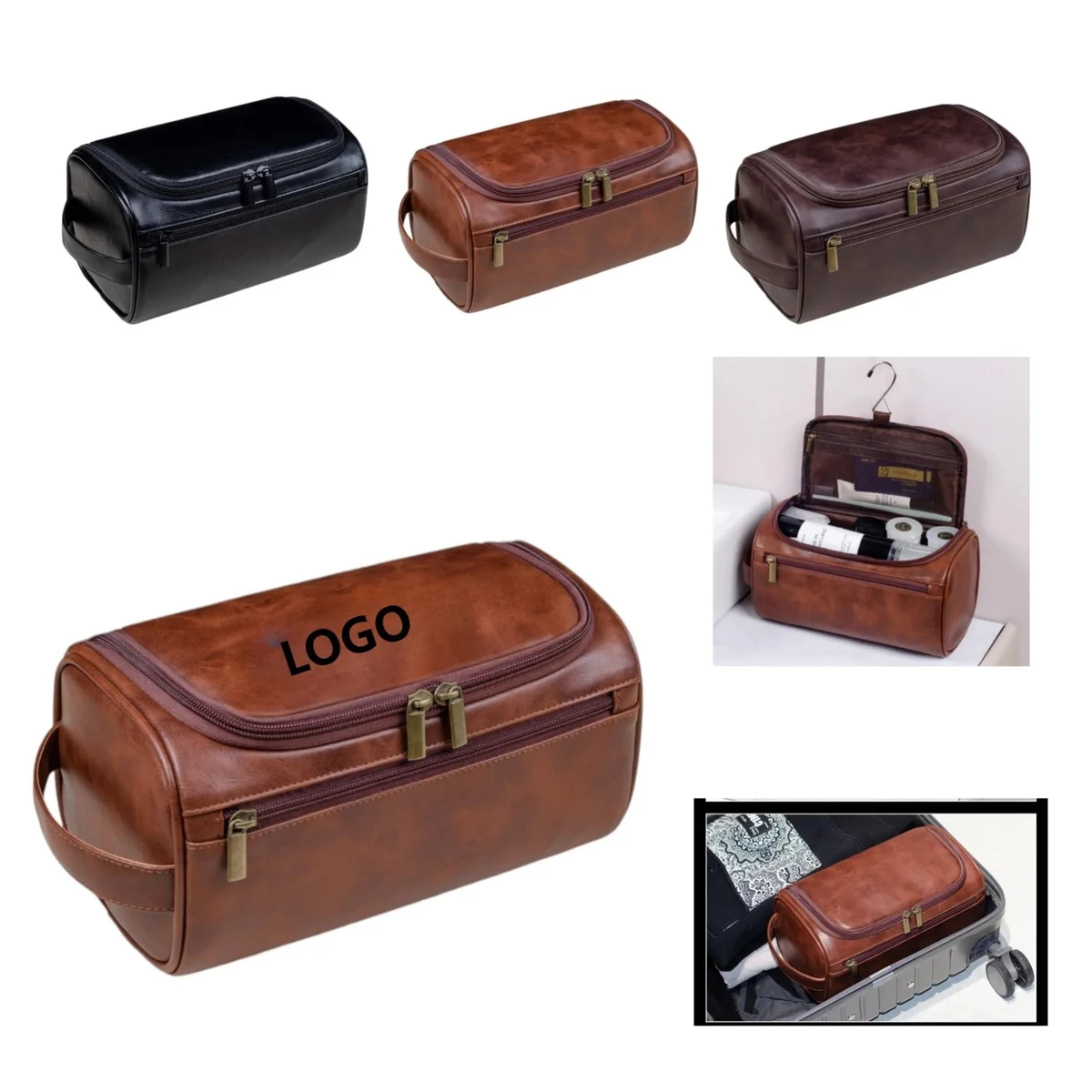 9.8" x 5.1" x 5.1" Pu Leather Travel Toiletry Bag 1