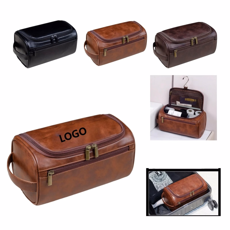 9.8" x 5.1" x 5.1" Pu Leather Travel Toiletry Bag