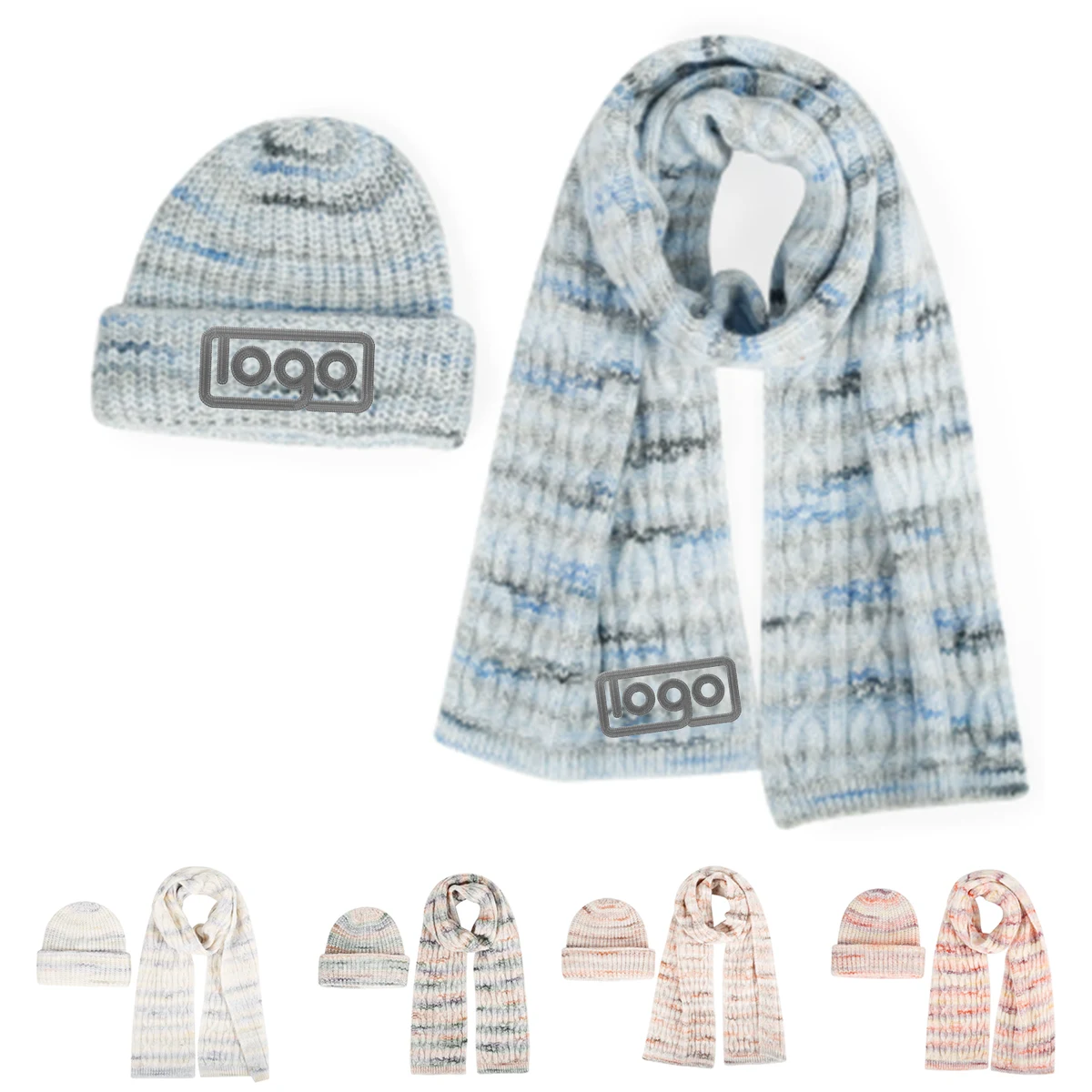Unisex Thickened Knitted Hat Scarf Set 1